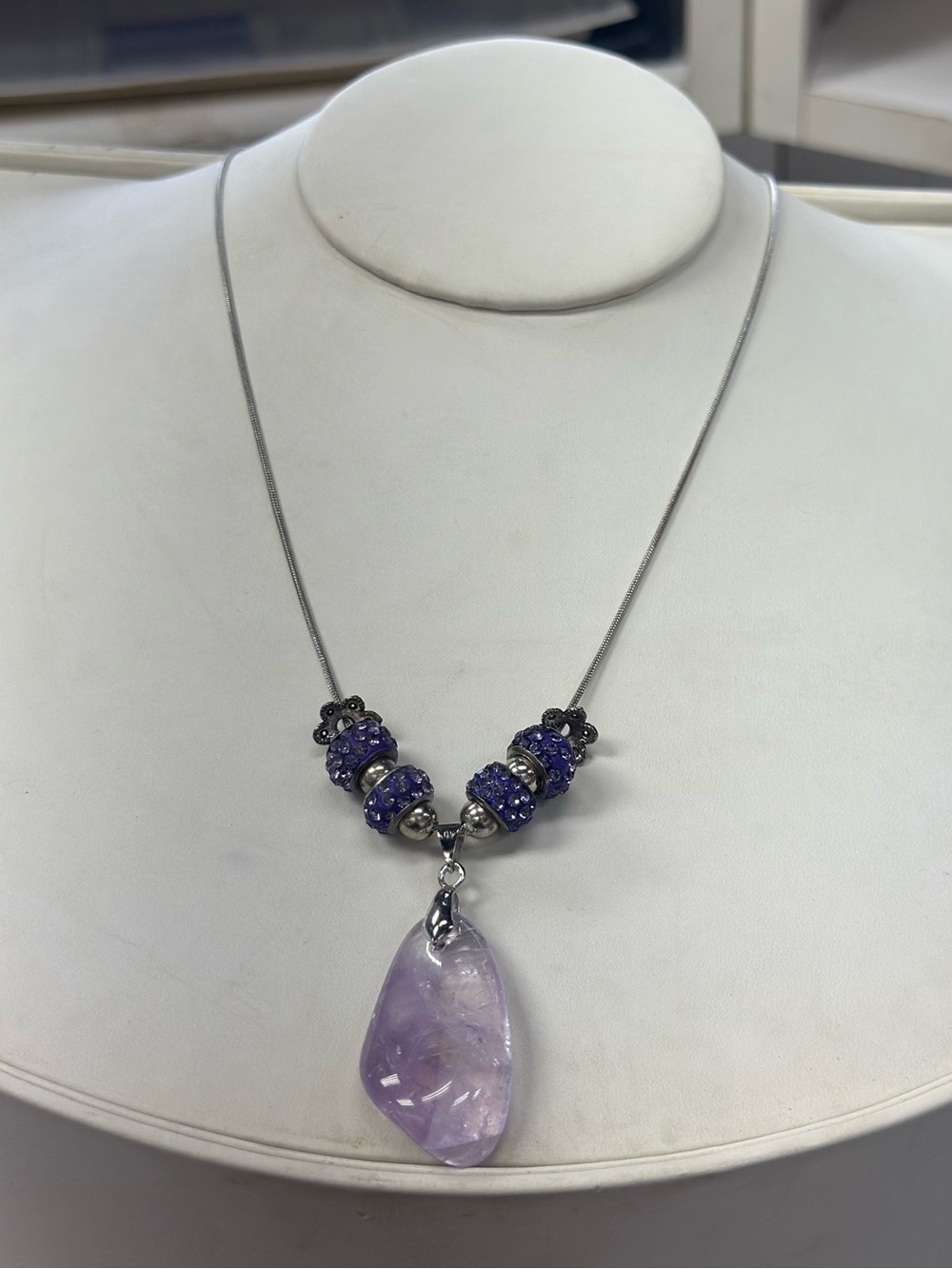 925 Sterling Silver Purple Stone Statement Necklace | European Charm Style